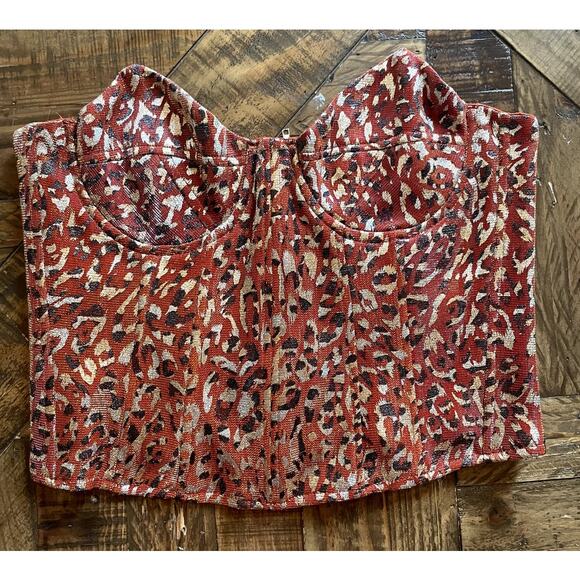 NWT PrettyLittleThings Orange Woven Metallic Leopard Print Size 16 - Picture 1 of 5